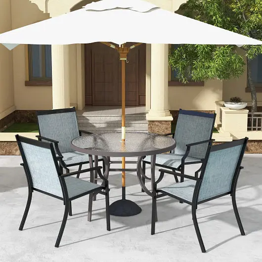 Costway Shielded 4 Piece Patio Dining Chairs Large Outdoor Chairs Breathable Seat and Metal Frame, Navy Blue, NP11360BL-4