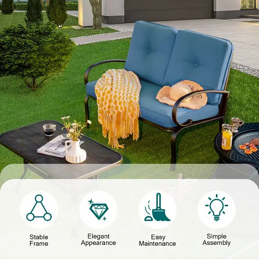 Costway Shielded 2 Pieces Patio Outdoor Cushioned Coffee Table Seat, Blue, HW51784NY