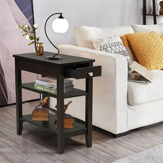 Costway Side End Table Drawer and 2-Tier Open Storage Shelves Space Saving, Espresso, JV10197ES
