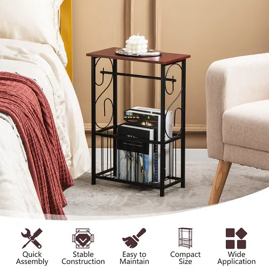 Costway Side Sofa Narrow Table Removable Paper Holder Living Room, Brown, BA7813BN