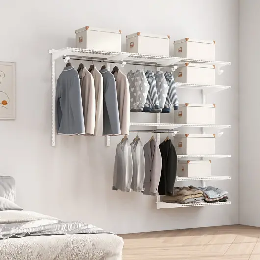 Costway Simple Adjustable Closet Arranger Kit Shelves and Hanging Rods 4 to 6 Feet, White, HW66515WH
