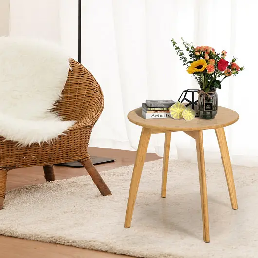 Costway Simple Natural Modern Chic Bamboo Round End Table 20 Inch Round Tabletop, Natural, HV10106NA