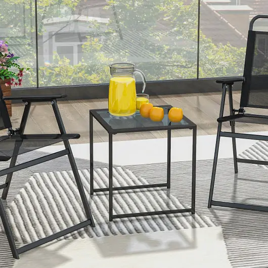 Costway Simple Tempered Glass Side Table Metal Frame Indoor and Outdoor, NP11164