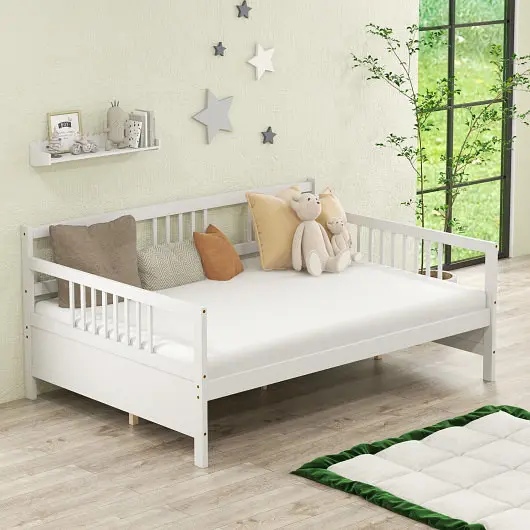 Costway Sleek Full Size Metal Daybed Frame Guardrails, White, HU10348WH