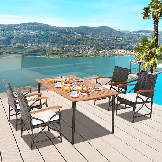 Costway Sleek Outdoor Dining Set Acacia Wood Table-4-5 Pieces, HW70832-4+KC55629