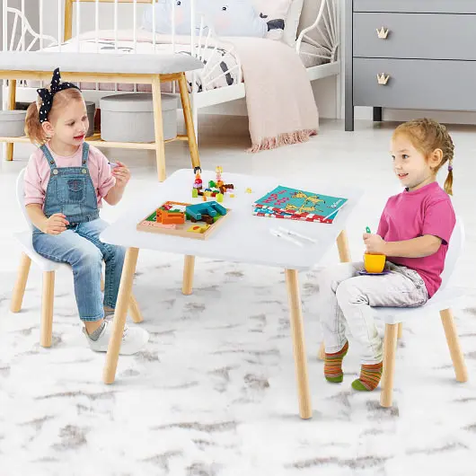 Costway Small 3 Pieces Kids Table and Chairs Set Arts Crafts Snack Time, Bright White, HY10103WH