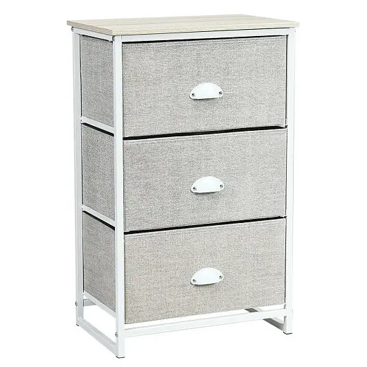 Costway Smooth Nightstand Side Table Storage Tower Dresser Chest 3 Drawers, Gray, HW61419WH