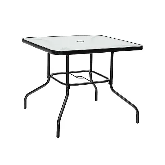 Costway Smooth-Operating 35 Inch Patio Dining Square Tempered Glass Table Umbrella Hole, NP10405-23