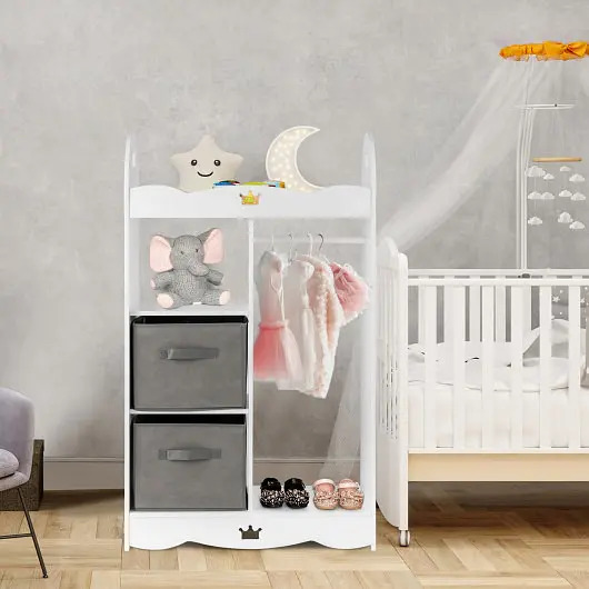 Costway Smooth-Operating Kids Dress up Storage Costume Closet Mirror and Toy Bins, White, TP10022WH