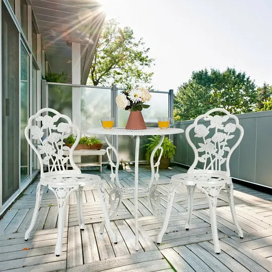 Costway Snap-On Outdoor Cast Aircraft Aluminum Patio Furniture Set Rose Design, White, OP70695WH