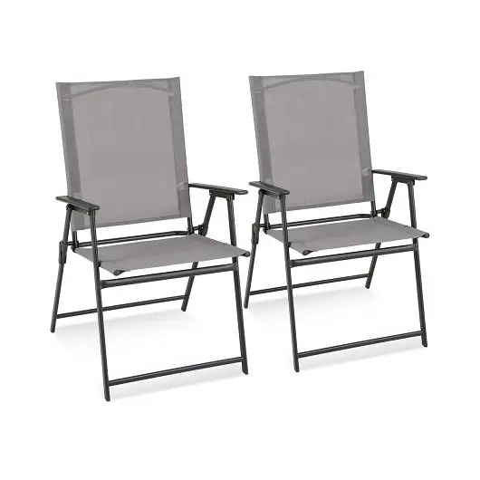 Costway Specialty 2 Pieces Patio Folding Chairs Armrests Deck Garden Yard, Gray, NP11024GR-2