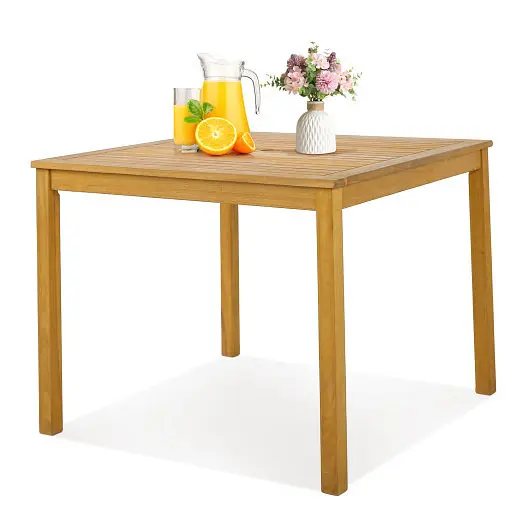 Costway Square Acacia Wood Outdoor Dining Table Umbrella Hole, HW71252