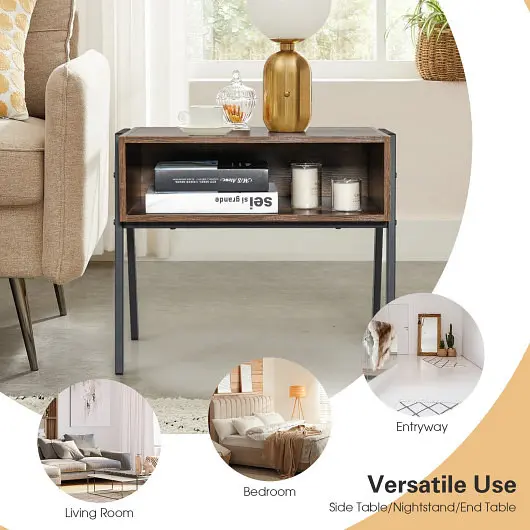 Costway Stackable Night Stand Shelf Accent Table Metal Frame, JV10545CF-1