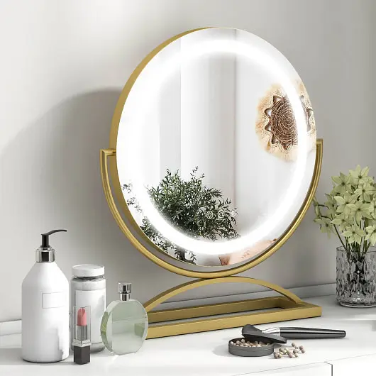 Costway Standard 16 Inch Round Makeup Vanity Mirror 3 Color Dimmable LED Lighting, Golden, HU10616CA-GD