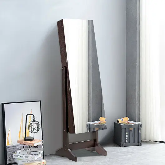 Costway Standing Jewelry Armoire Cabinet Full Length Mirror, Beige, HW65947CF
