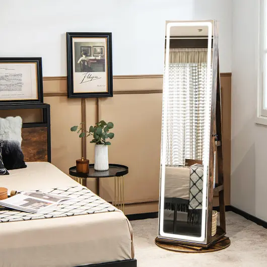 Costway Standing Jewelry Cabinet Adjustable LED Lights, Coffee, JV11246US-CF