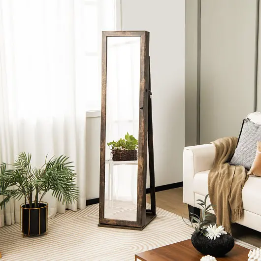 Costway Standing Lockable Jewelry Storage Arranger Full, Length Mirror, Walnut, HW64484CF