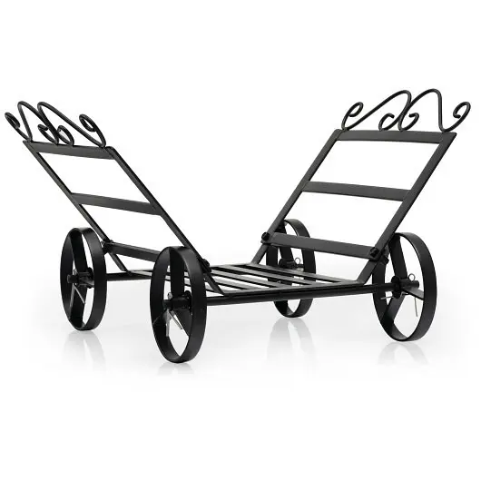 Costway Strong Firewood Rack decorative Rustproof Tool Steel Fireplace Log Holder Wheels, HV10309