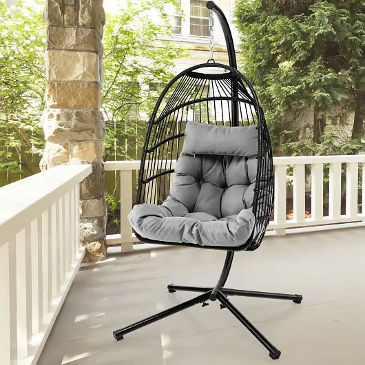 Costway Stylish Patio Hanging Egg Chair Stand Waterproof Cover and Folding Binquireet, Gray, NP10285GR