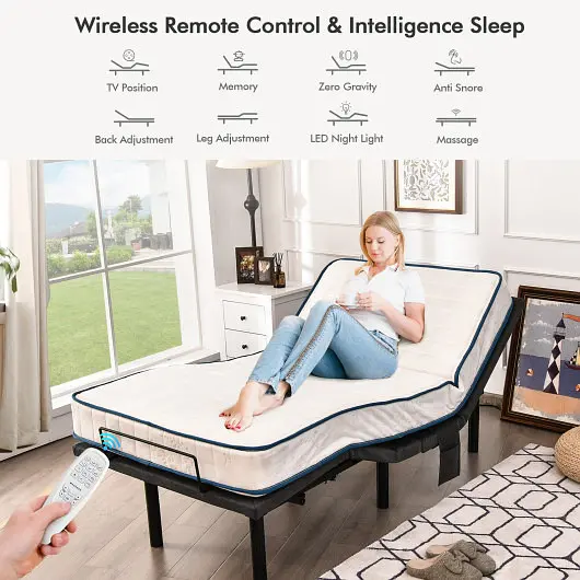Costway Stylish Twin Size Adjustable Bed Base Electric Bed Frame Massage Modes, HW67765