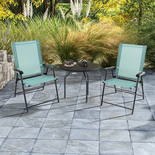 Costway Superior 2 Set Patio Dining Chair Armrests and Metal Frame, Light Green, NP11096NY-2