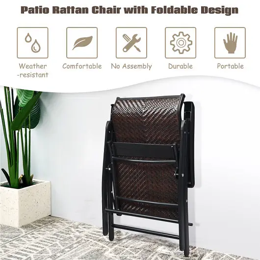 Costway Super-Strong 2 Units Patio Rattan Folding Reclining Chair, HW64363-2