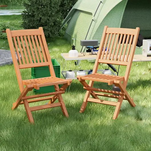 Costway Teak Wood Patio Folding Dining Chair Slatted Seat, OP71185