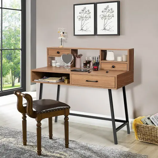 Costway Textured 42-Inch Vanity Desk Tabletop Shelf and 2 Drawers, Natural, HU10136NA
