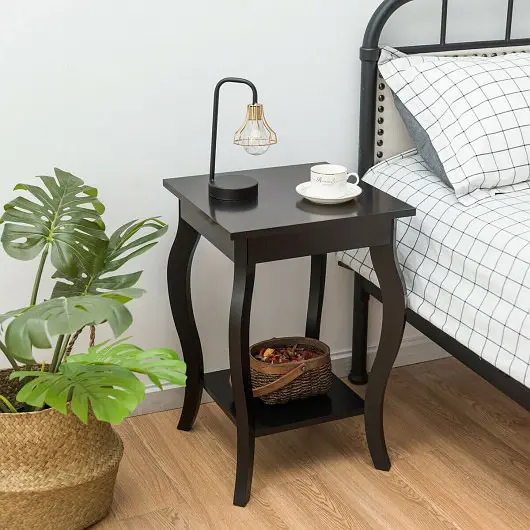 Costway Thick Set 2 Side Table End Table Night Stand Shelf, Brown, HW65646CF-2