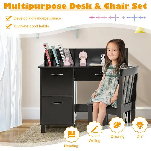 Costway Top-Quality Kids Wooden Writing Furniture Set Drawer and Storage Cabinet, Dark Chocolate, HW66181CF
