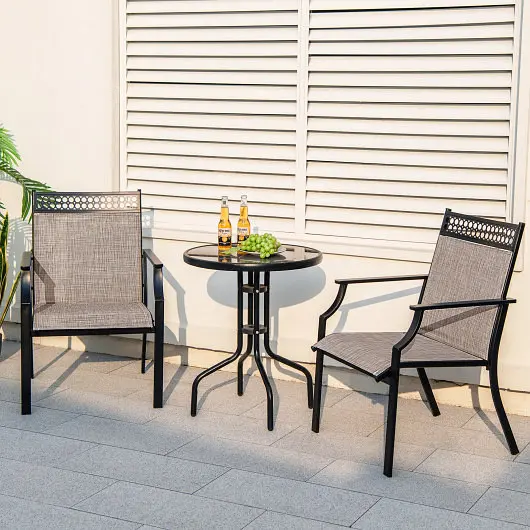 Costway Top-Quality Patio Chairs Set 2 All Weather Breathable Fabric, Brown, NP11362CF-2