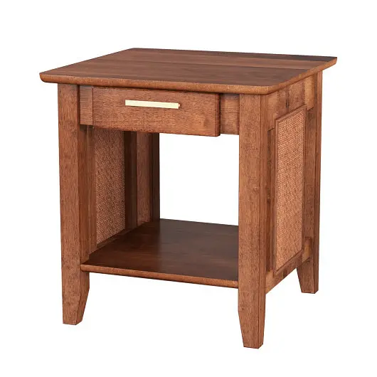 Costway Top-Quality Rattan Nightstand End Table Drawer and Storage Shelf, Walnut, JV11598WN