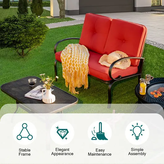 Costway Traditional 2 Pieces Patio Outdoor Cushioned Coffee Table Seat, Scarlet, HW51784RE