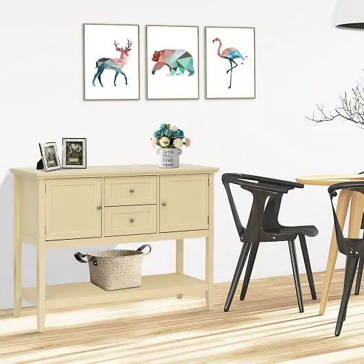 Costway Traditional Wooden Sideboard Buffet Console Table Drawers and Storage, Beige, HW64005GR