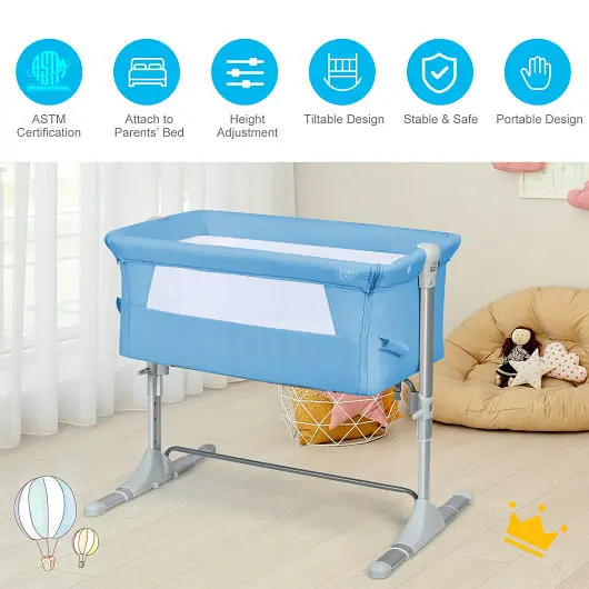 Costway Travel Travel-friendly Baby Bed Side Sleeper Bassinet Crib Carrying Bag, Azure, BB5339BL