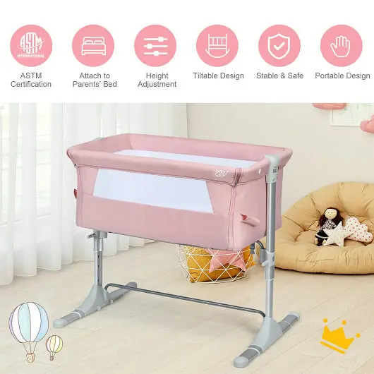 Costway Travel Travel-friendly Baby Bed Side Sleeper Bassinet Crib Carrying Bag, Spring Pink, BB5339PI
