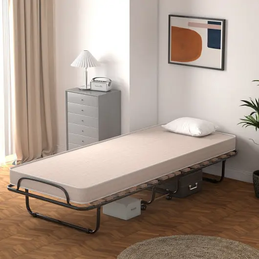 Costway Travel-friendly Folding Bed Memory Foam Mattress and Robust Metal Frame Made Italy, Beige, HW69423BE