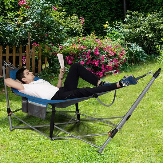 Costway Travel-friendly Folding Hammock Hammock Stand, Blue, NP10175BL