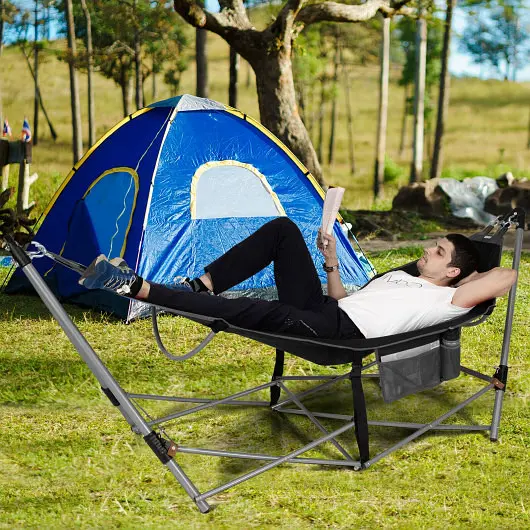 Costway Travel-friendly Folding Hammock Hammock Stand, Ebony, NP10175DK