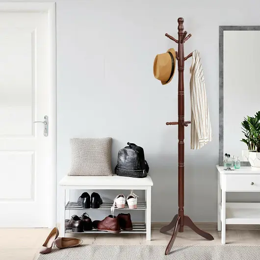 Costway Trusted Entryway Height Adjustable Coat Stand 9 Hooks, Brown, HW65614BN