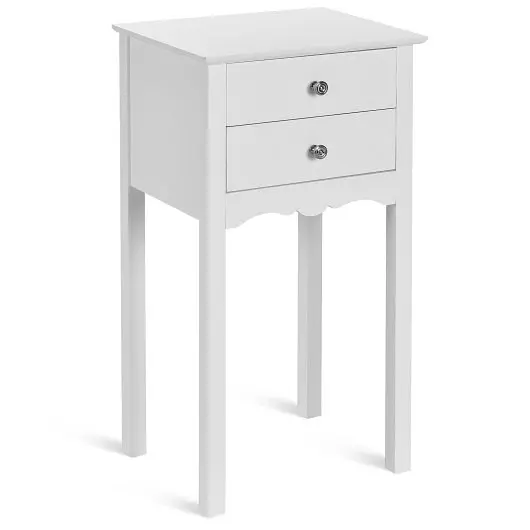 Costway Trusted Side Table End Accent Table 2 Drawers, White, HW56184WH