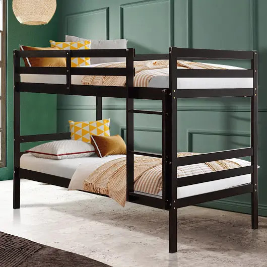 Costway Twin Bunk Bed Children Wooden Bunk Beds Solid Hardwood, Tan, HW62351CF
