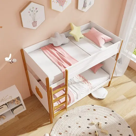 Costway Twin Over Twin Bunk Bed Merged Ladder and Securety Guardrails-Twin Size, HU10687WHT+