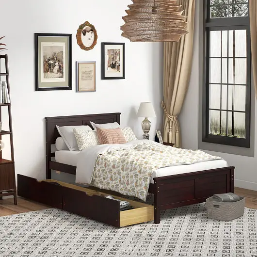 Costway Twin Size Bed Frame Storage Drawers-Espresso, HU10561CF-T