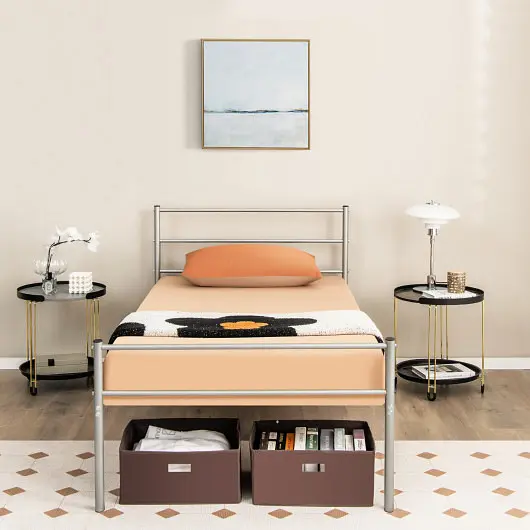 Costway Twin Size Metal Bed Frame Platform Headboard, Brushed Silver, HU10413SL