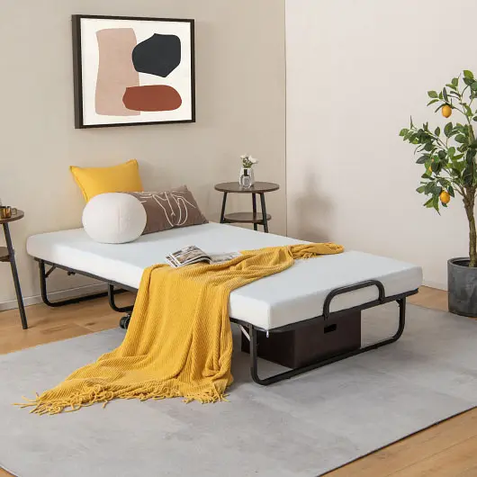 Costway Twin Size Metal Folding Bed Memory Foam Mattress, HU10447