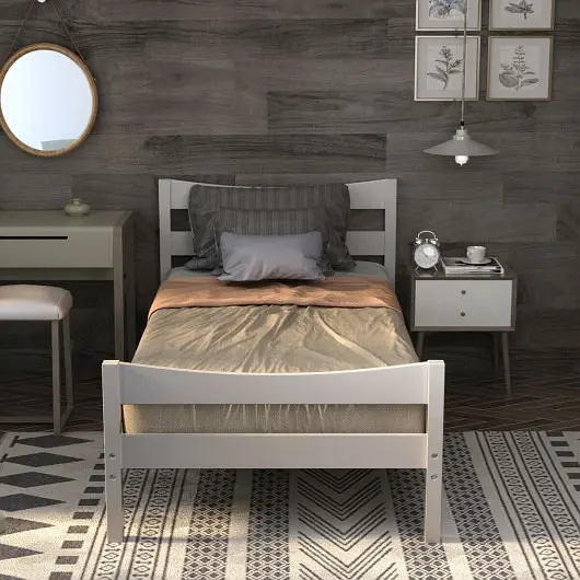 Costway Twin Size Rustic Style Platform Bed Frame Headboard and Footboard, Pure White, HW64314WH