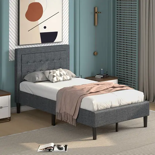 Costway Twin Size Upholstered Bed Frame Button Tufted Headboard, HU10277
