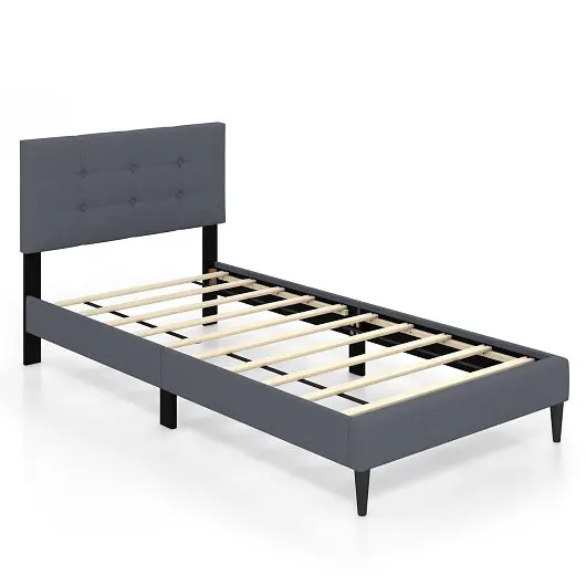 Costway Twin Size Upholstered Platform Bed Button Tufted Headboard, Gray, HU10569GR-T