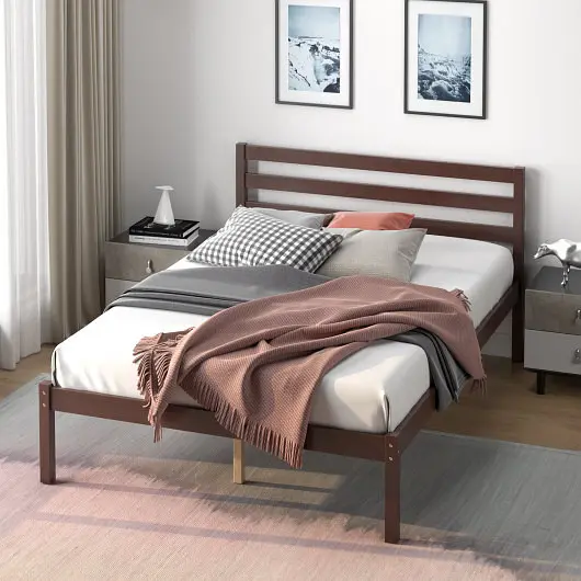 Costway Twin Size Wood Platform Bed Frame Headboard, HU10029
